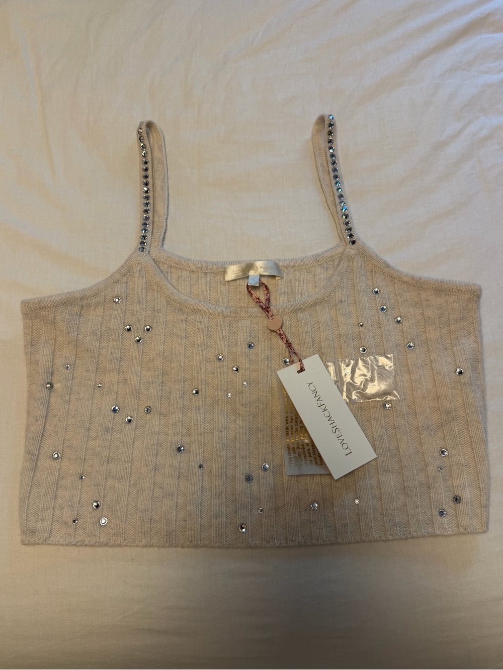 NWT Size Large LoveShackFancy Cream Embellished Knit Crop Tank